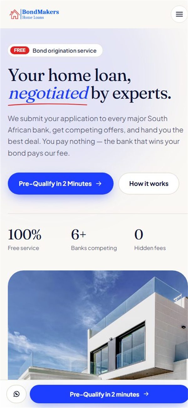 The BondMakers home page on a phone