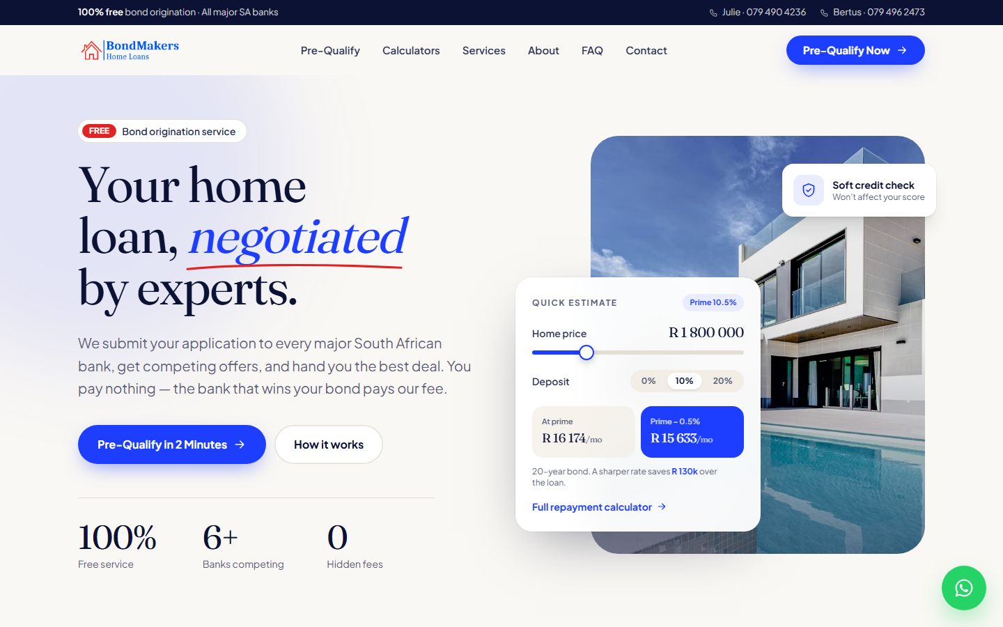 The BondMakers home page, with a live repayment estimate beside the hero